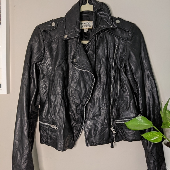 Mango 100% Leather Biker Jacket - Picture 2 of 5